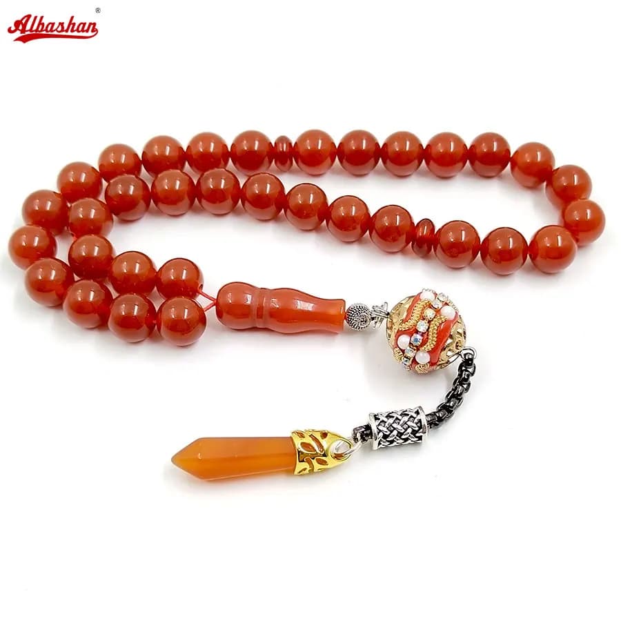 Tasbih Natural Brazil Red Agate stone misbaha 2025 fashion bracelet prayer beads eid ramadan gift arabic accessories on hand