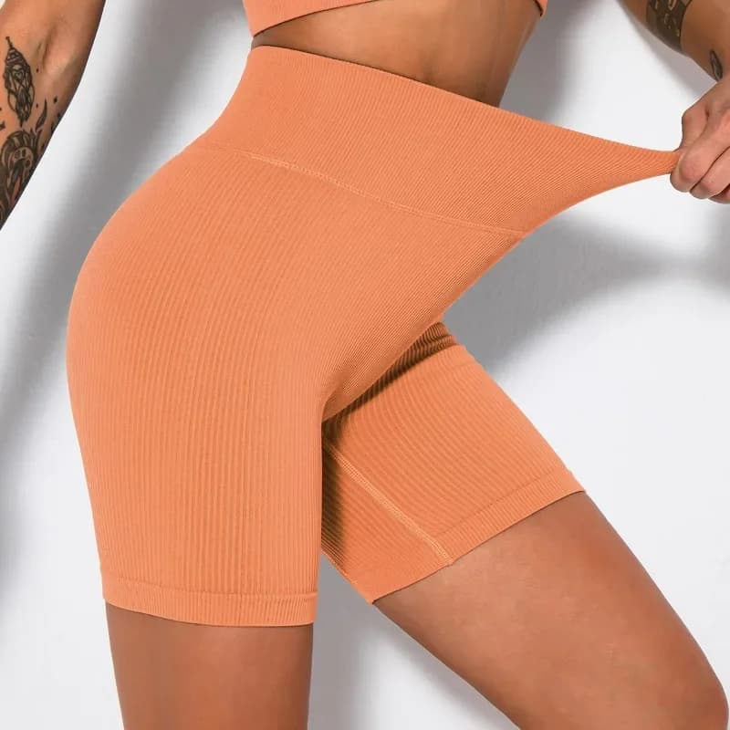 Women Seamless Knited Shorts High Waist Hip Lift Tights Gym Workout Running High Elastic Fashion Slim Yoga Fitness Leggings - 3