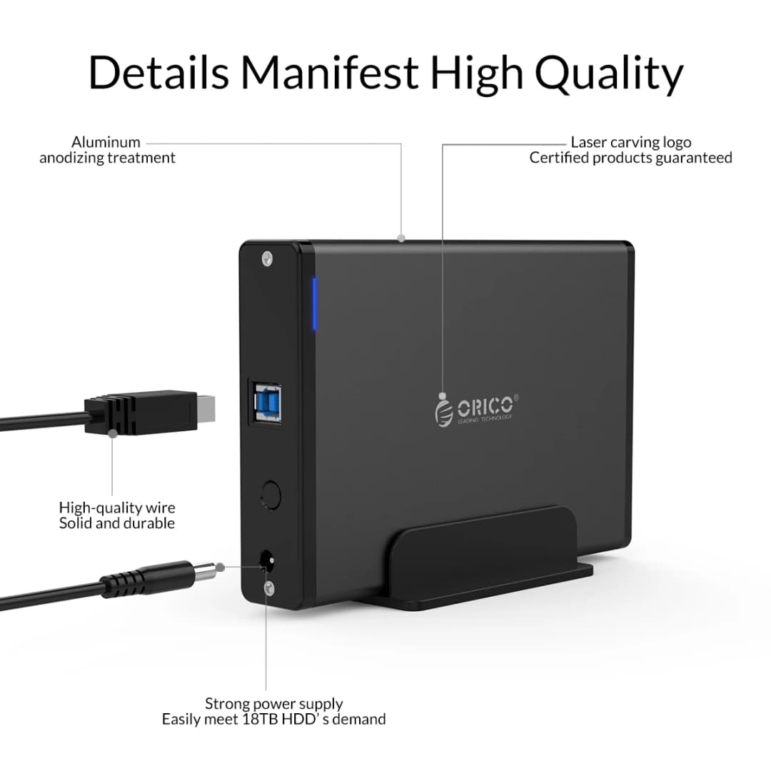 ORICO علبة HDD 3.5 بوصة محول SATA إلى USB 3.0 علبة قرص صلب خارجي لأقراص SSD 2.5 بوصة و3.5 بوصة للكمبيوتر - 4