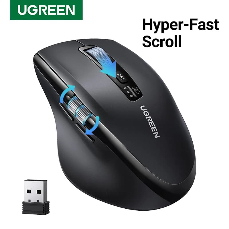 ماوس UGREEN لاسلكي بتقنية بلوتوث 5.4 و2.4 جيجاهرتز، تصميم مريح بدقة 5000DPI، متوافق مع ماك بوك والأجهزة اللوحية والكمبيوتر المحمول والكمبيوتر الشخصي