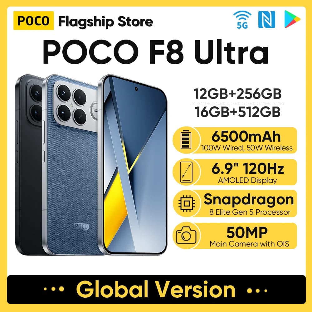 Original POCO F8 Ultra Global Version Smartphone Snapdragon 8 Elite Gen 5 6.9" Display 6500mAh 100W HyperCharge 50W Wireless NFC