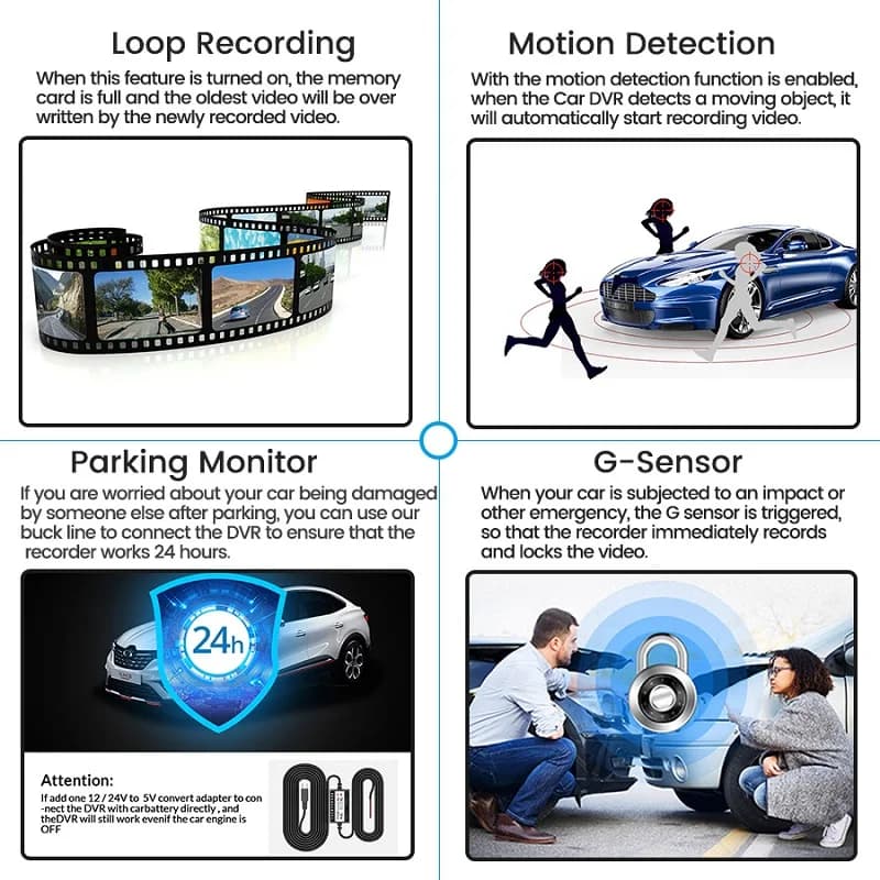 E-ACE داشكام، سيارة DVR بشاشة 4.3 بوصة، مرآة FHD 1080P، كاميرا بعدسة مزدوجة اختيارية، مرآة رؤية خلفية، داش كاميرا، مسجل فيديو للسيارات - 6