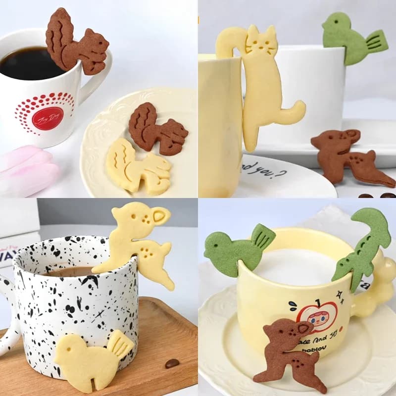 قالب خبز ثلاثي الأبعاد لزينة الكعك مع قواطع كوكيز على شكل حيوانات كرتونية مثل السنجاب والغزال والطائر والقطة - 6