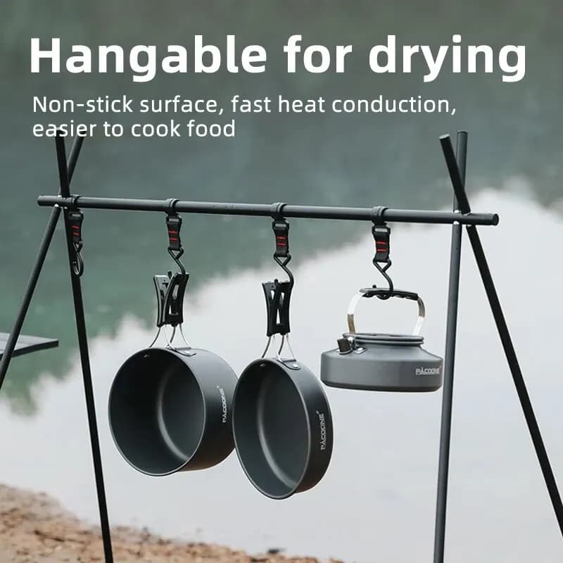 PACOONE Camping Cookware Set Portable Cookware Kit Outdoor Pot Cooking Water Kettle Pan Set Tableware Hiking Picnic Equipment - 5
