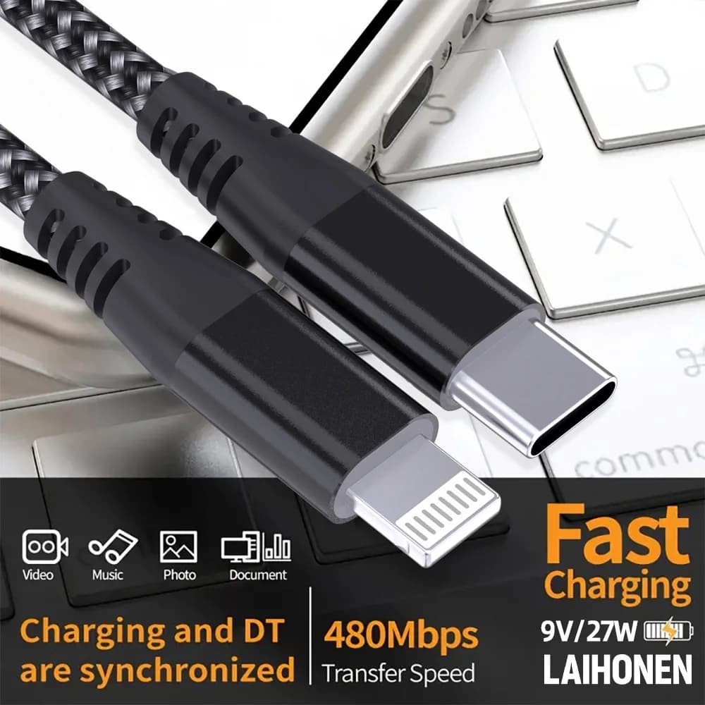 LAIHONEN 1 Pack MFi Certified USB C to Lightning Nylon Braided Fast Charging Cable 1M 2M 3M for iPhone 13 12 11 Pro Max - 4