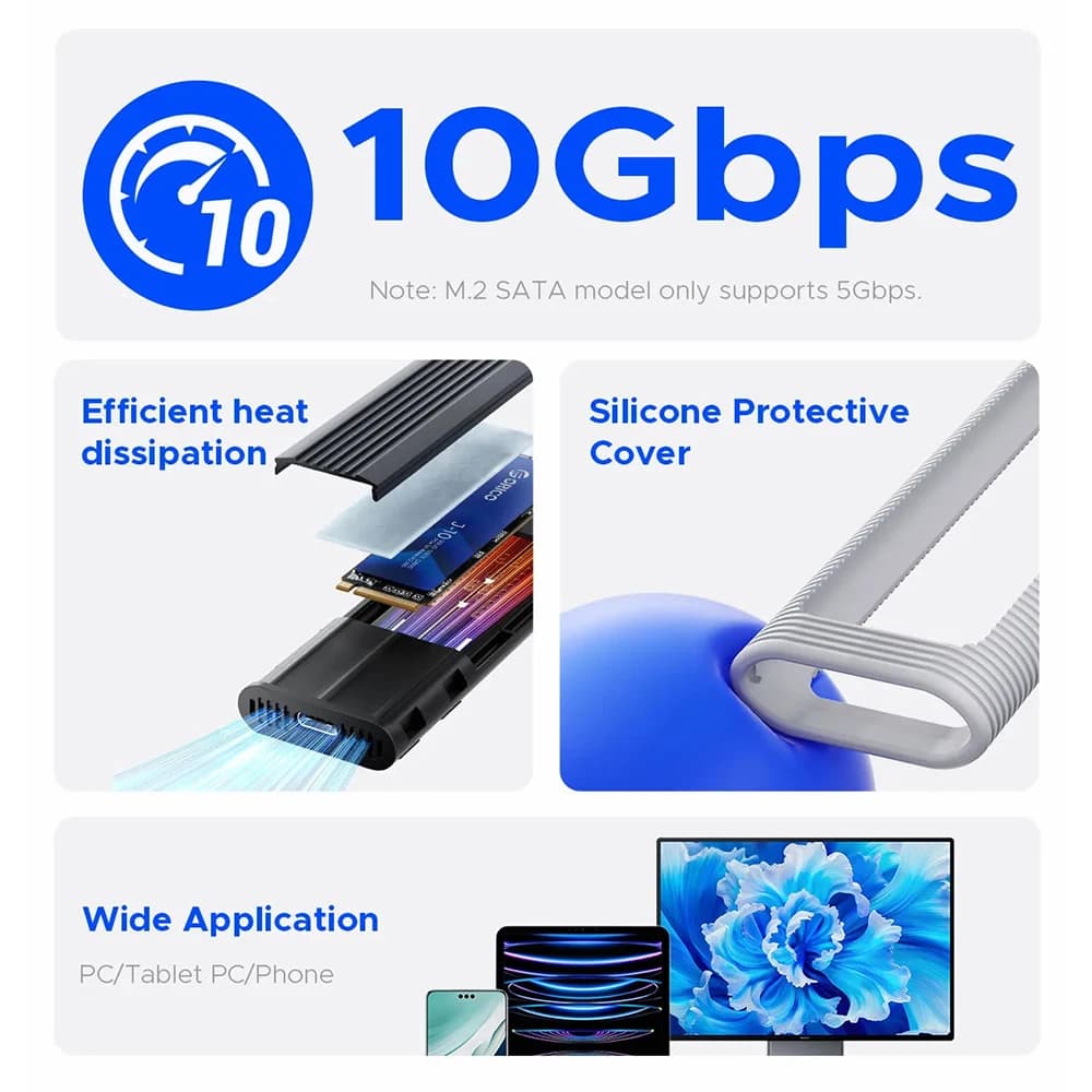 ORICO 1.8" M.2 SSD Enclosure 4/8TB Aluminum alloy ABS SSD Case 10Gbps M.2 NVMe to USB Adapter Support UASP - 4