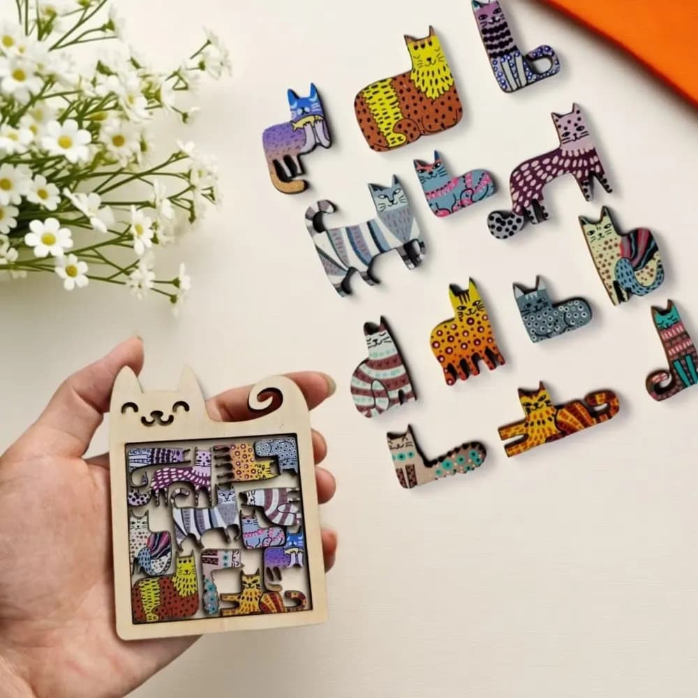 Cute Wooden Cat-Shaped Fun High-Difficulty Puzzle Toy Kids Early Education Thinking Training Creative Portable Birthday Gift - 2