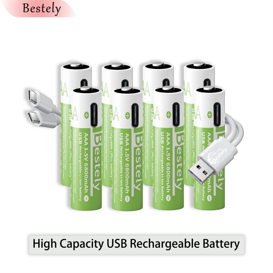 بطاريات ليثيوم أيون AAA 6800mAh 1.5 فولت بطاريات ليثيوم أيون AAA عالية السعة وقابلة لإعادة الشحن بطارية ليثيوم أيون تدوم طويلاً مع كابل شحن سريع USB-C - 2