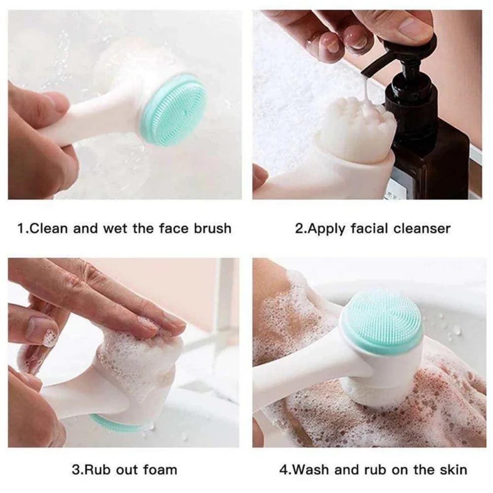 Massage Facial Wash Brush Soft Elastic Silicone Facial Cleanser Manual Massage Double-Sided Deep Cleansing Pores Face Wash Brush - 4