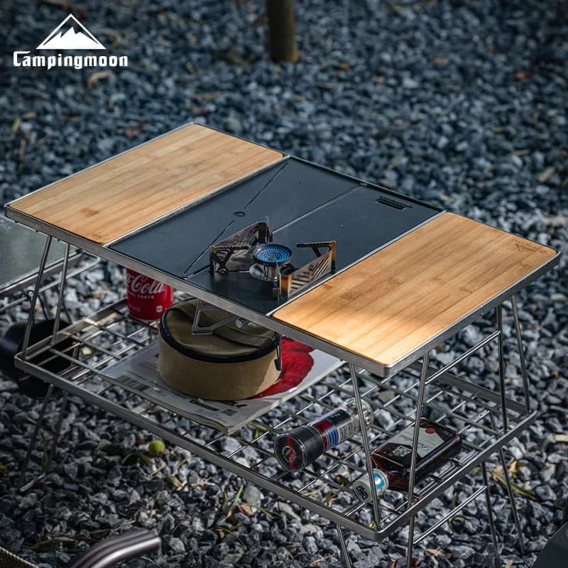CAMPINGMOON Black Camping Accessories Set Portable Camp Kitchen Table Outdoor Camping Gas Stove Burner Rack Folding Table - 4