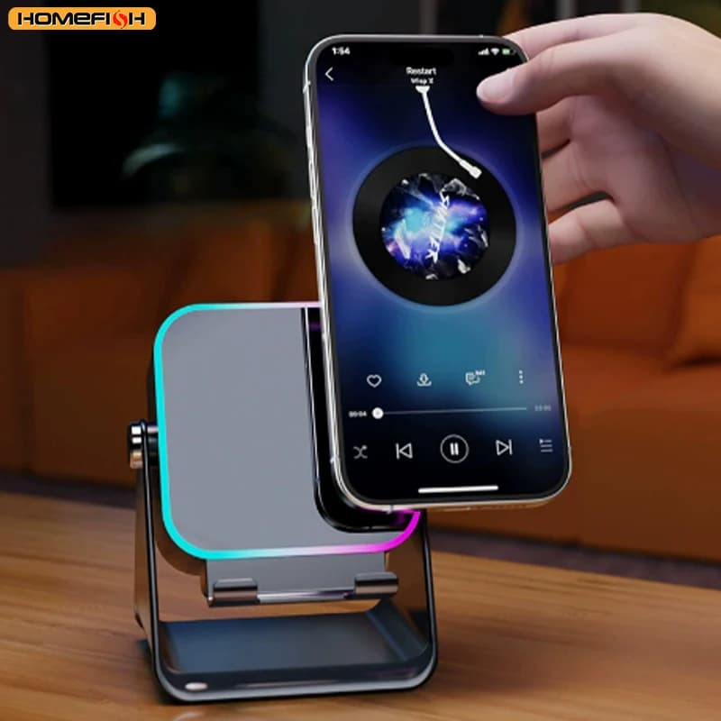 NEW 5 In 1 Auto-induction Wireless Induction Speaker 8 Mode RGB Light Phone Stand Surround Sound Portable Bluetooth Phone Holder - 4