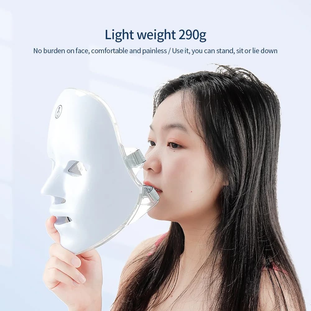 جهاز تجميل الوجه اللاسلكي بتقنية LED بألوان 7، قناع تجديد وتضييق بشرة الوجه والعنق باستخدام الفوتون - 3