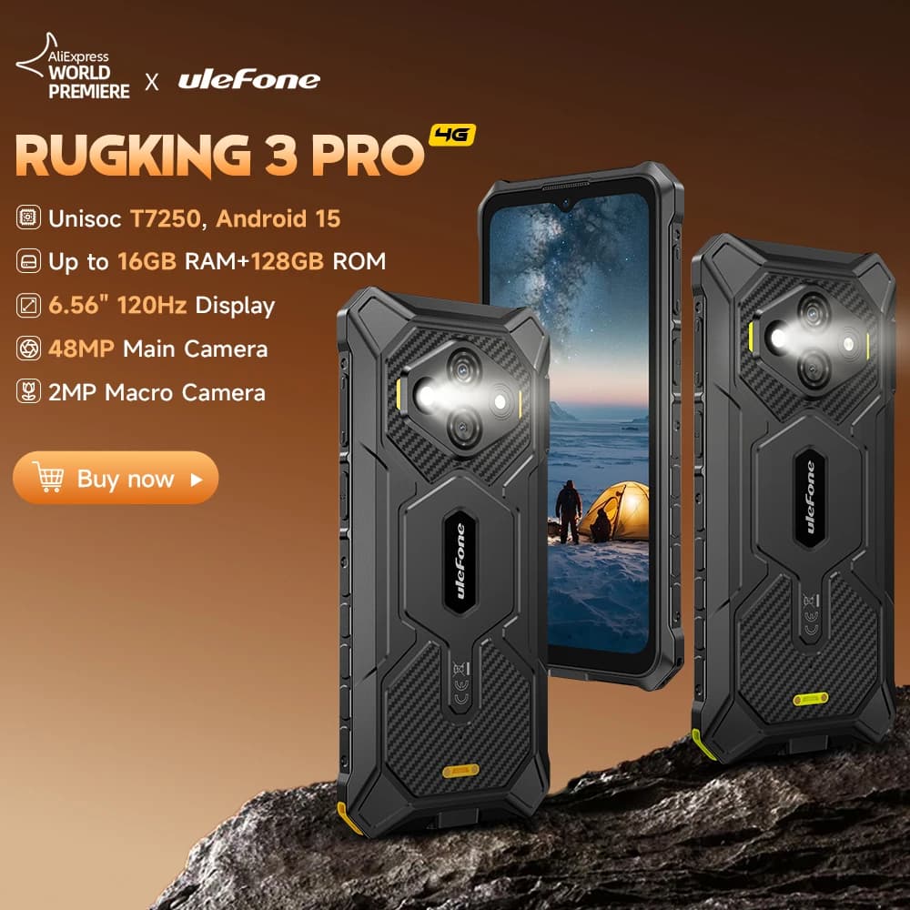 【World Premiere】Ulefone RugKing 3 Pro Rugged Phone 6.56" 120Hz 5700mAh  Android 15 Up to 16GB RAM，128GB ROM  NFC 4G  Global