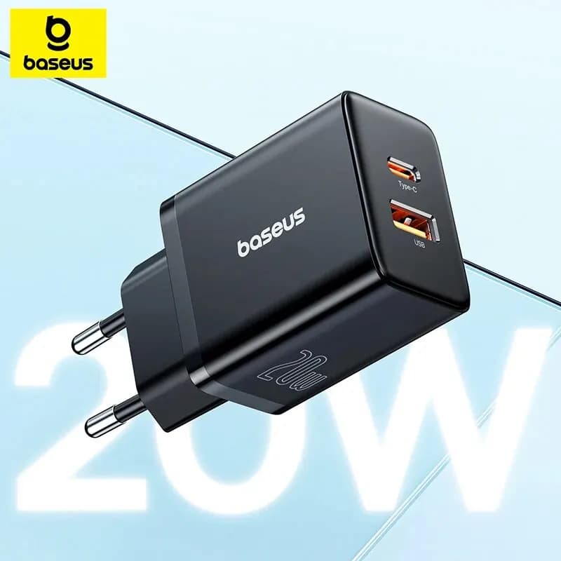 شاحن Baseus بقوة 20 واط PD شحن سريع QC4.0 QC3.0 USB Type C لهواتف آيفون 15 14 13 12 11 وشاحن سريع لهواتف شاومي