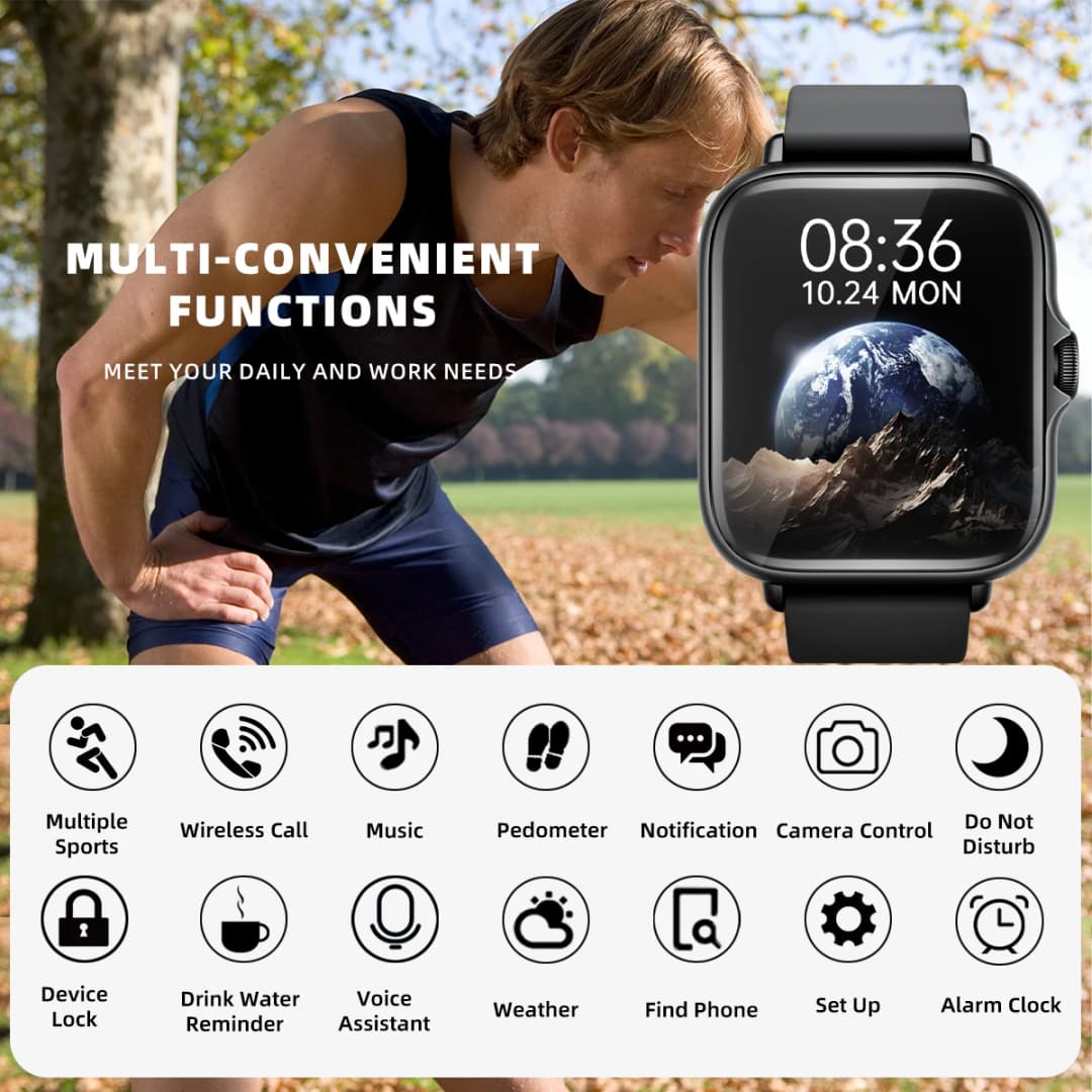 1.83'' Waterproof Smart Watch with Message Answer Call Sleep Monitoring Sports Pedometer Information Alerts For iPhone Android - 2