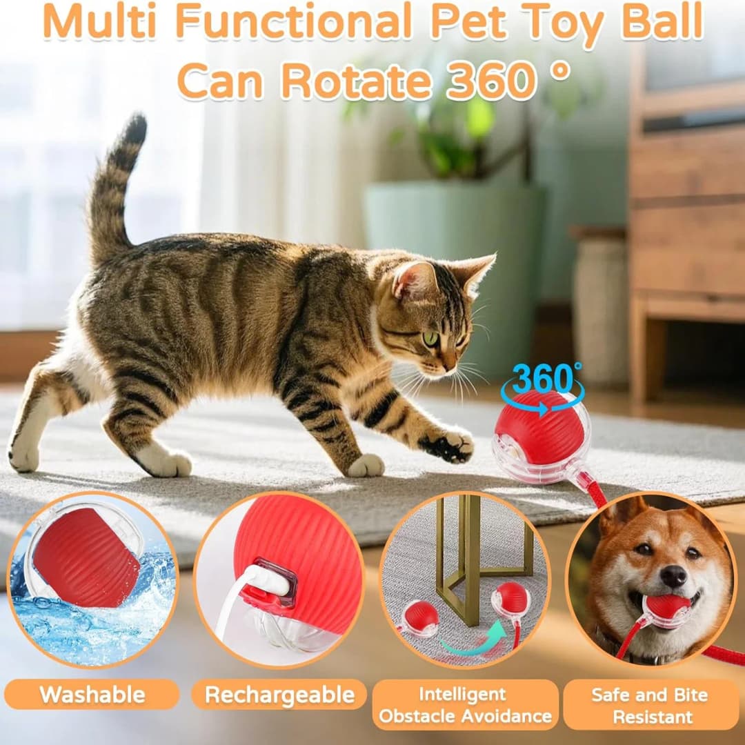 Cat Interactive Ball Toy Automatic Rolling Ball Faux Tail Rechargeable Smart Pet Electric Toy Dog Cat Training Imitate Mouse - 3
