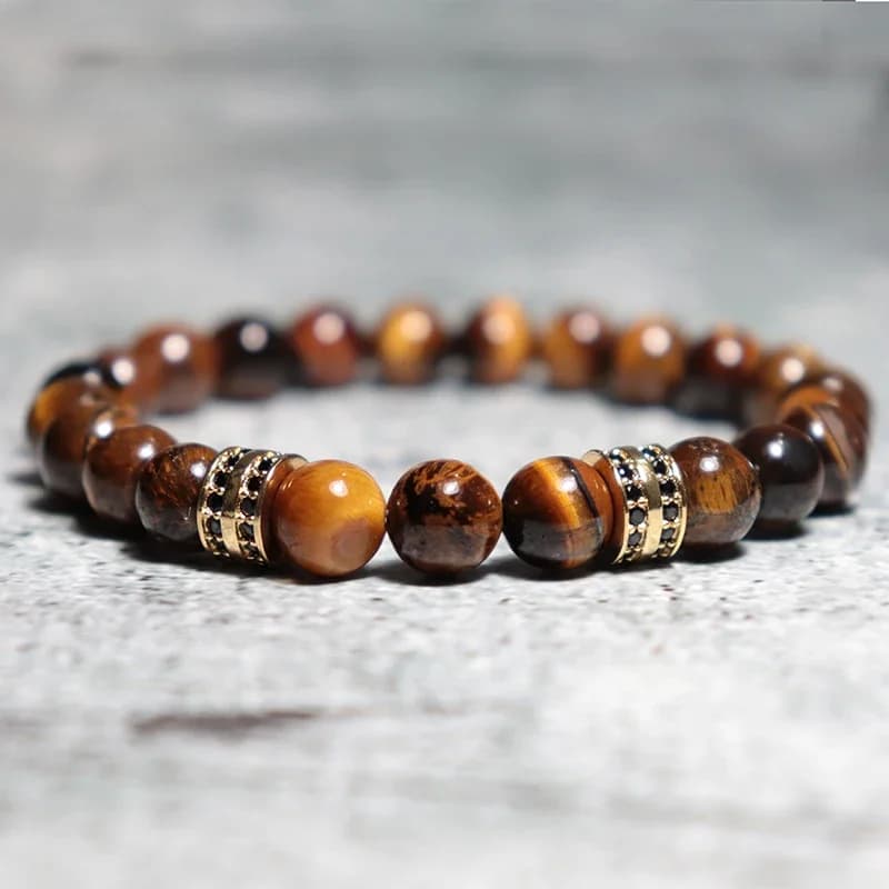 Fashion 2Pcs Men Bracelet Set Natural Tiger eye Beads Stone Braslet Luxury Zirconia Wrap Braclet Leisure Accessories Pulseria - 5