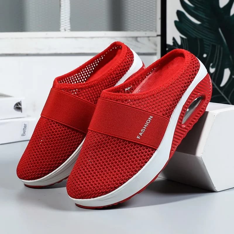Real Air Cushion Women Mesh Wedge Slippers Premium Sandals Vintage Anti-slip Casual Mules Female Plus Size Platform Retro Shoes - 6