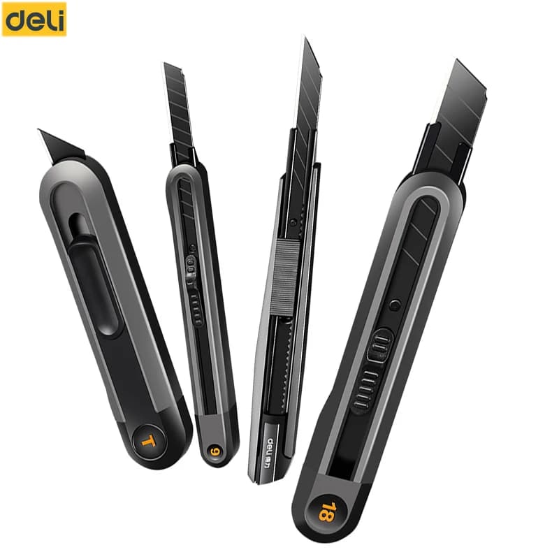 Deli Snap-off Utility Knife Retractable Box Cutters 9mm 18mm High Carbon Steel Blades Auto Lock, Perfect for Office and Home use - 5