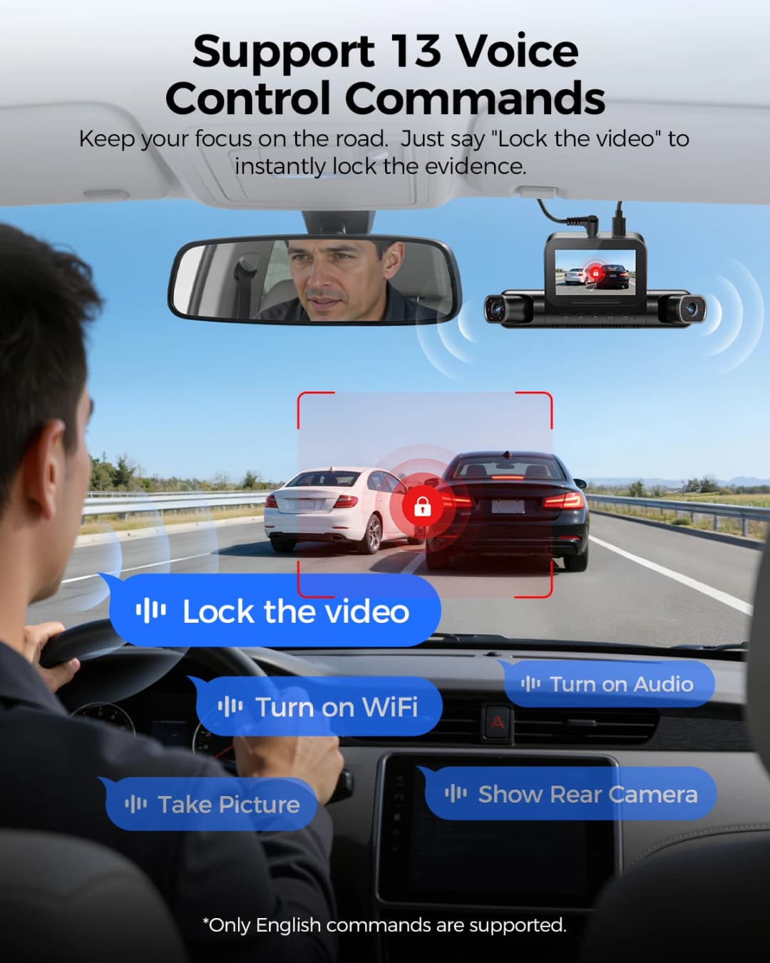 كاميرا لوحة القيادة AZDOME M660 بدقة 2.5K+3*1080P مع 4 قنوات وGPS وواي فاي 5G مدمج وذاكرة 128 جيجابايت وتحكم صوتي ومراقبة على مدار 24 ساعة ورؤية ليلية فائقة - 6