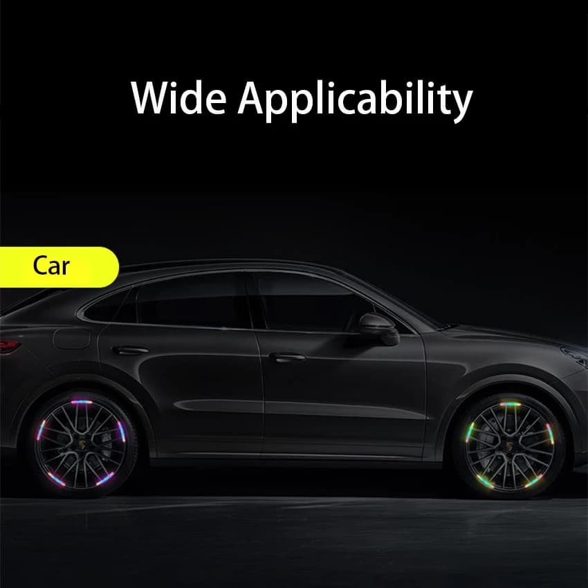 ملصقات تحذيرية عاكسة مضادة للتصادمات لدراجة نارية السيارة، عجلات الدراجة، ملحقات تزيين السيارة بالليزر بسبعة ألوان - 3