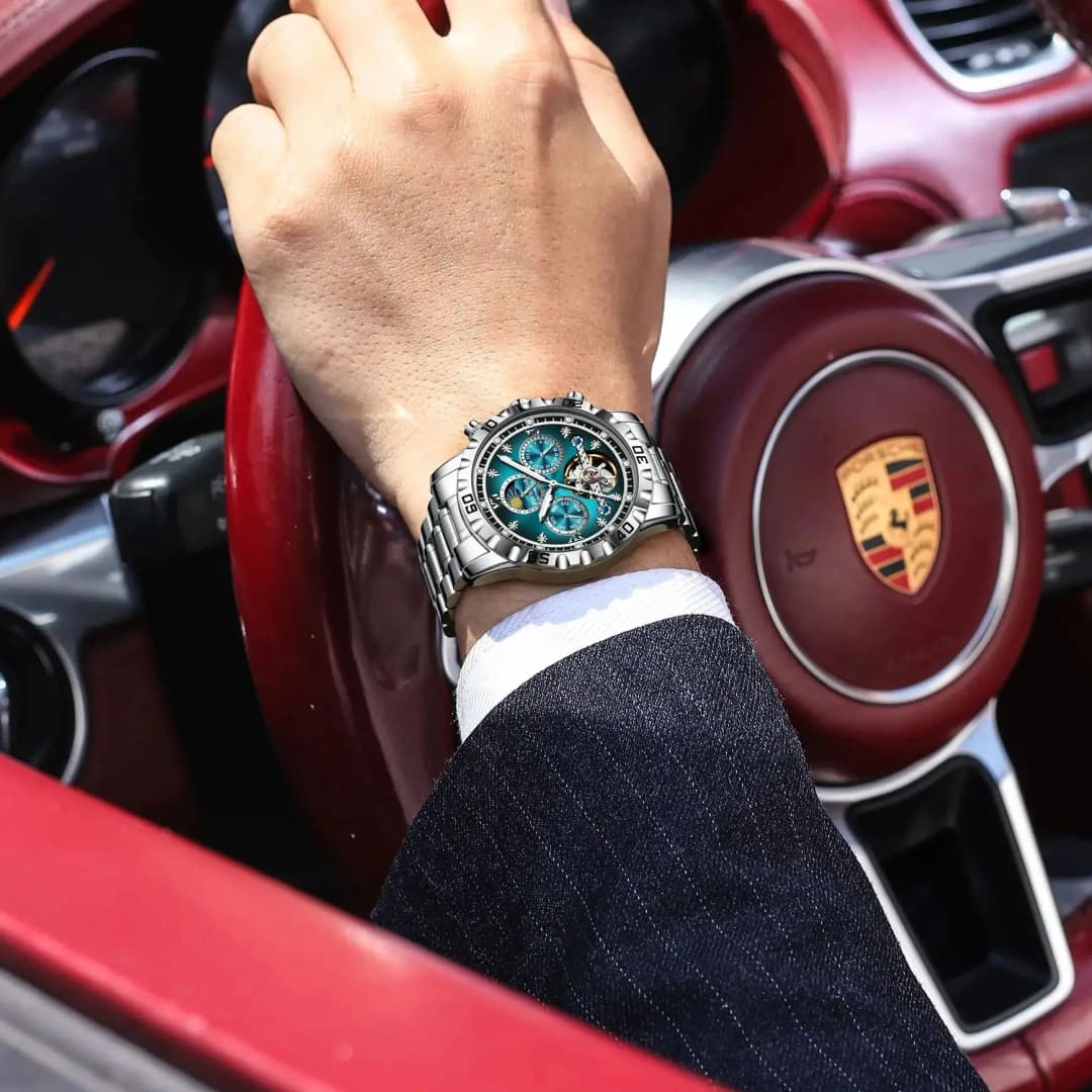 POEDAGAR Military Luxury Men Clock Mechanical Waterproof Man Watch Hollow Tourbillon Automatic Stainless Steel Men's Watches+Box - 6