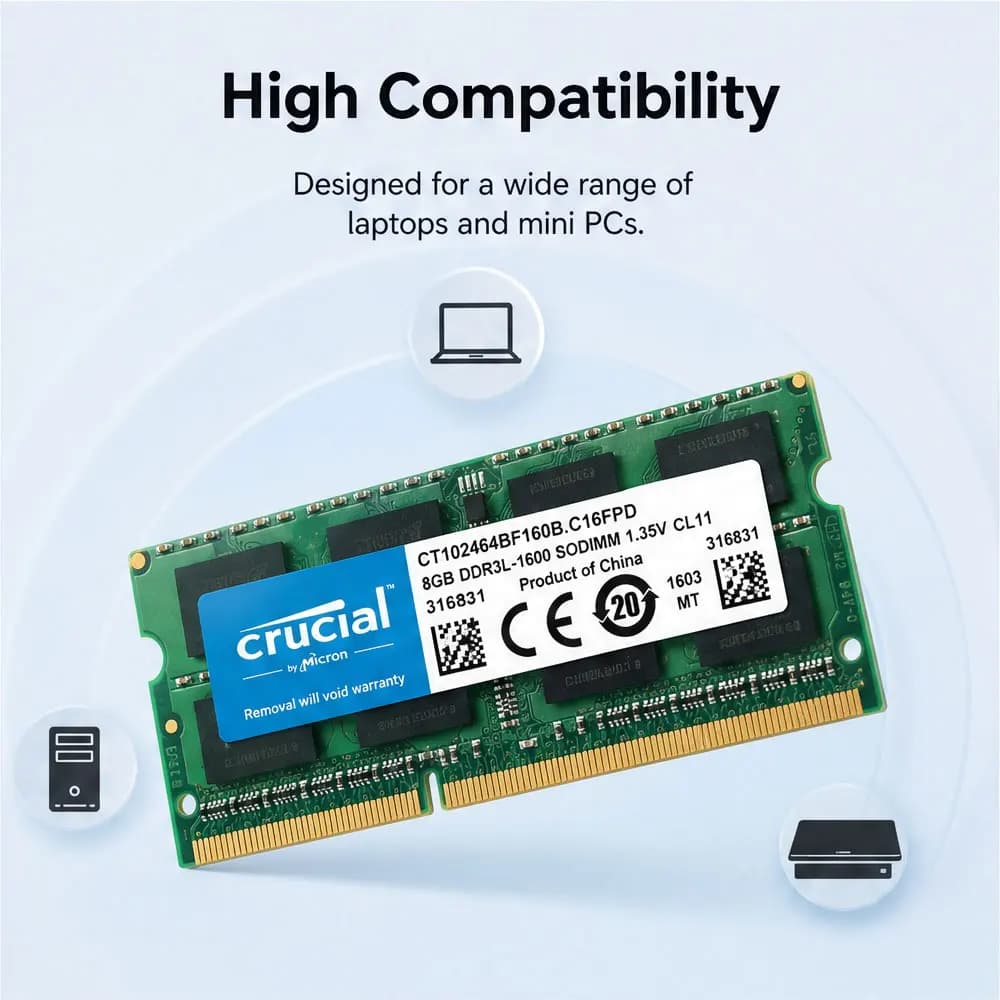 Crucial Laptop Memory RAM DDR3 DDR3L 8GB 1333 1066 1600 1866MHz PC3-8500 10600 PC3L-12800 14900 Notebook 1.35V 1.5V SODIMM RAMs - 3