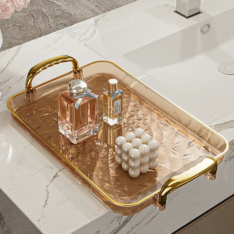 صينية تقديم شفافة فاخرة من البلاستيك مع مقبض، صينية فاكهة وحلويات، صينية تخزين ديكورية للمطبخ - 6