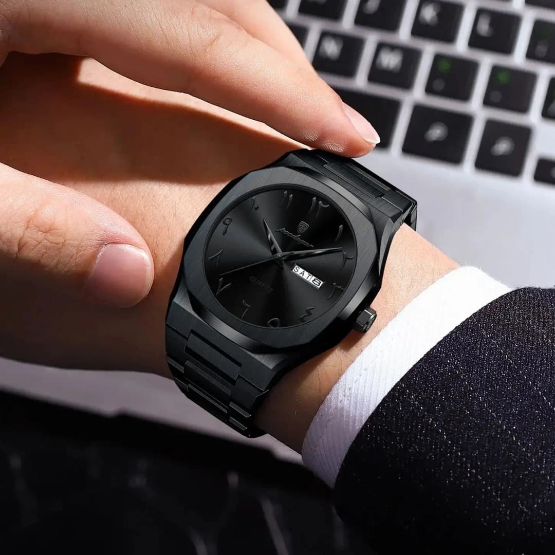 ساعة POEDAGAR عسكرية للرجال مقاومة للماء فاخرة تقويم أسبوعي ساعة يد كوارتز من الفولاذ المقاوم للصدأ - 5