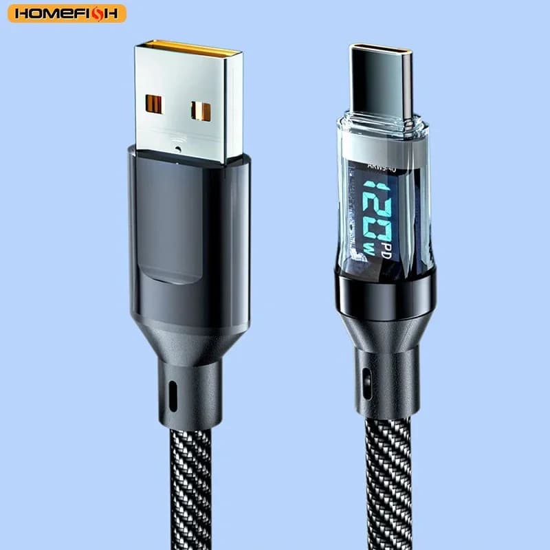 HOMEFISH 60W USB-C Super Fast Charging Cable with Digital Display, Braided Anti-Fracture Wire, Compatible with Type-C Devices - 5