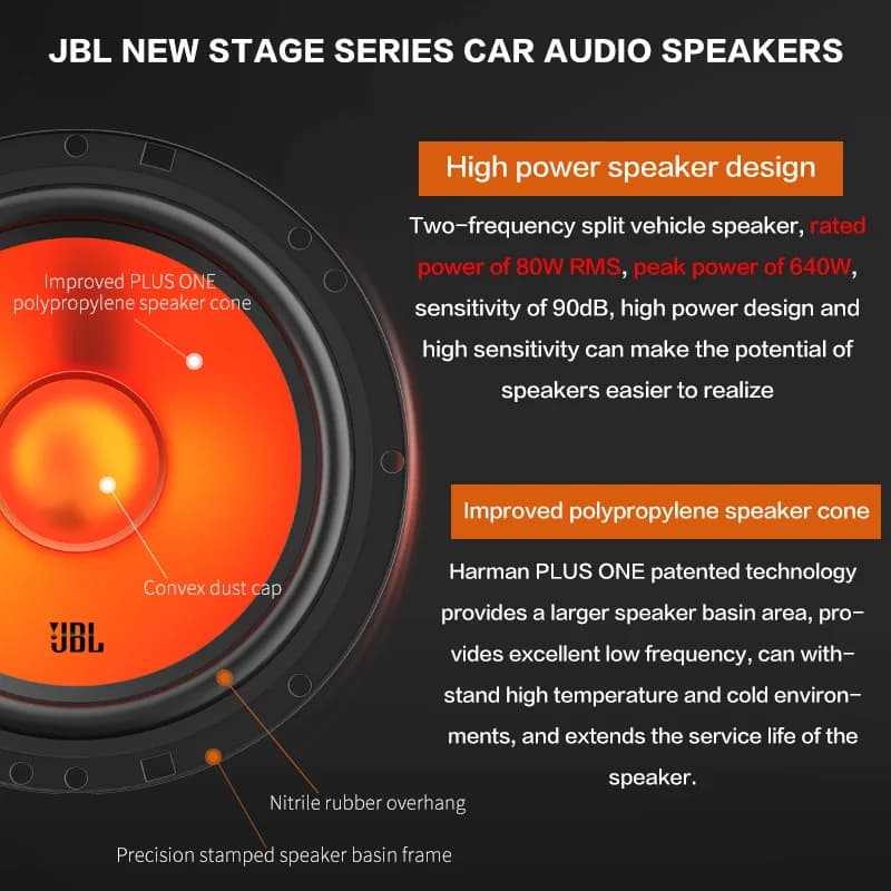 JBL car audio speaker 6.5-inch two-way speaker 640W power output car subwoofer treble midrange stereo speaker car speaker - 3