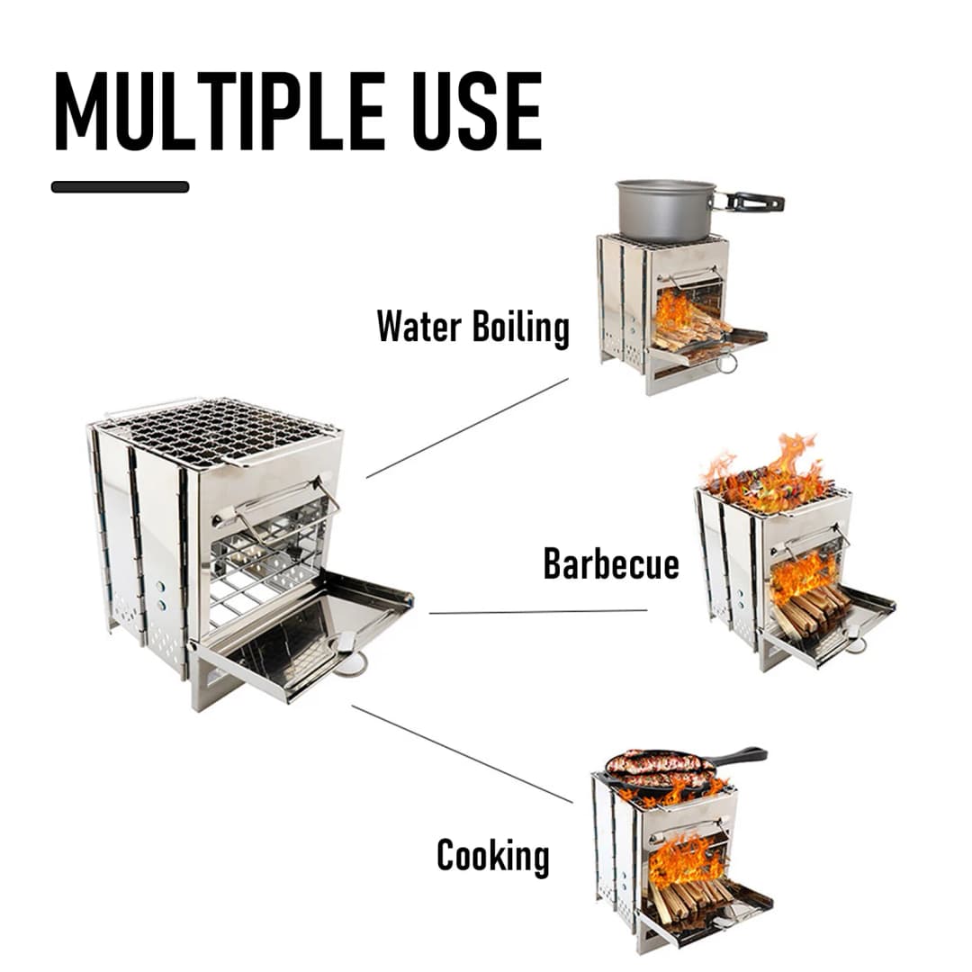 Tomshoo Wood Stove Portable Foldable Stainless Steel Camping Stove With Mini Charcoal Grill Lightweight Barbecue Grill - 4