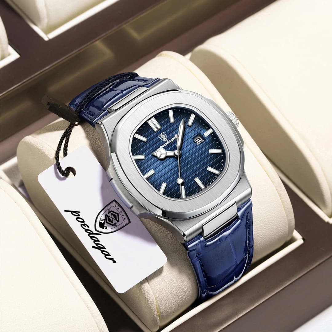 POEDAGAR Top Square Man Watch Date Waterproof Luminous Luxury Men Wristwatch High Quality Leather Men's Quartz Watches+Box Reloj - 3