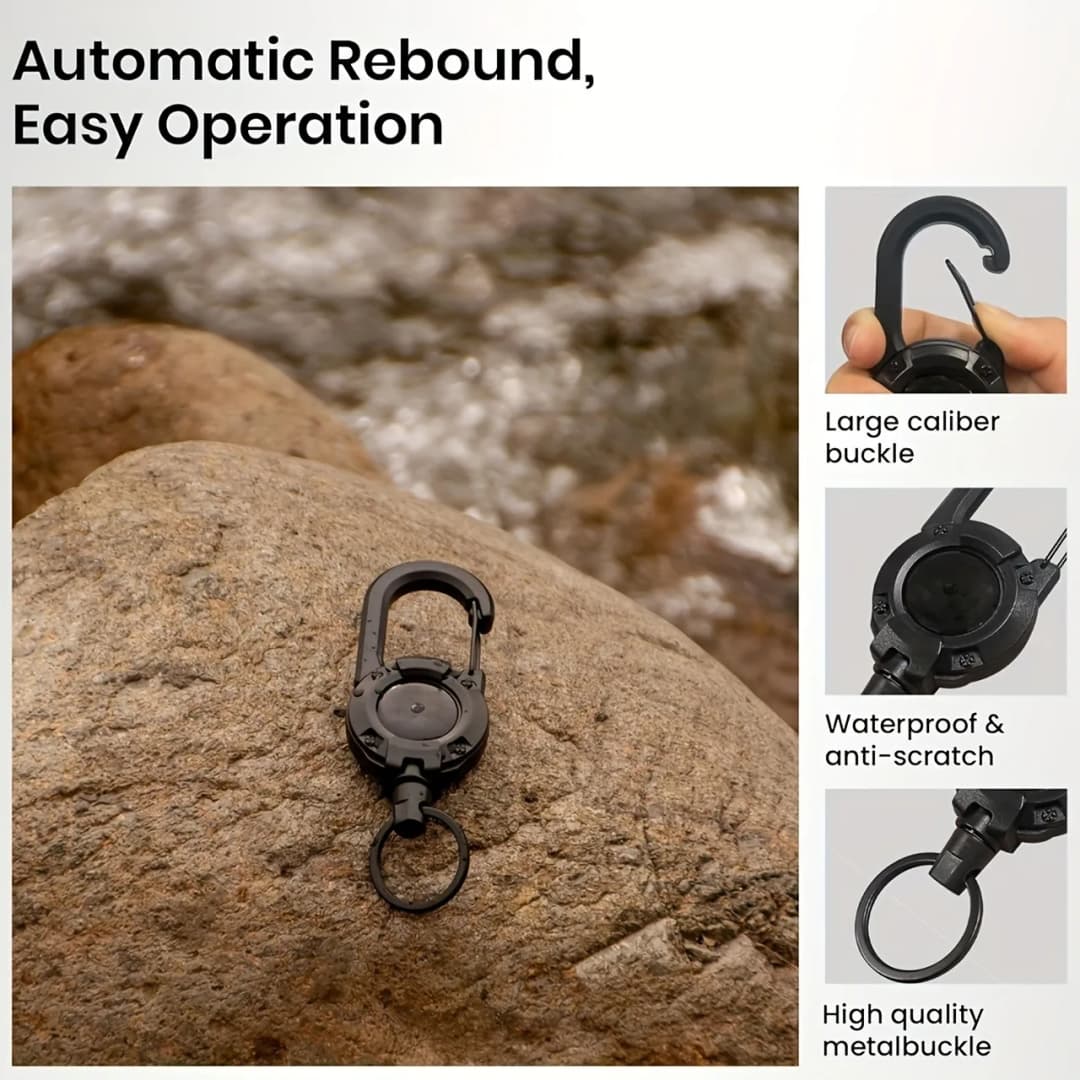 1/3/5Pcs Black Retractable Keychains with Steel Cable Durable ABS Quick Release for Outdoor Camping Hiking Fishing Multi-Tool - 5