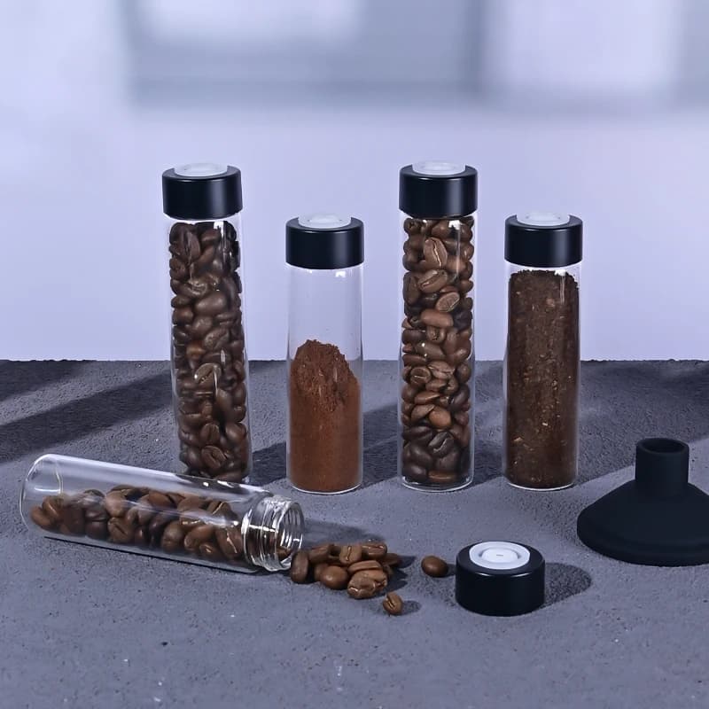 Airtight Sealed Glass 12Tubes Coffee Beans Storage Containers 22g Single Dose Aroma Valve With Coffee Bean Storage Wooden Holder - 4