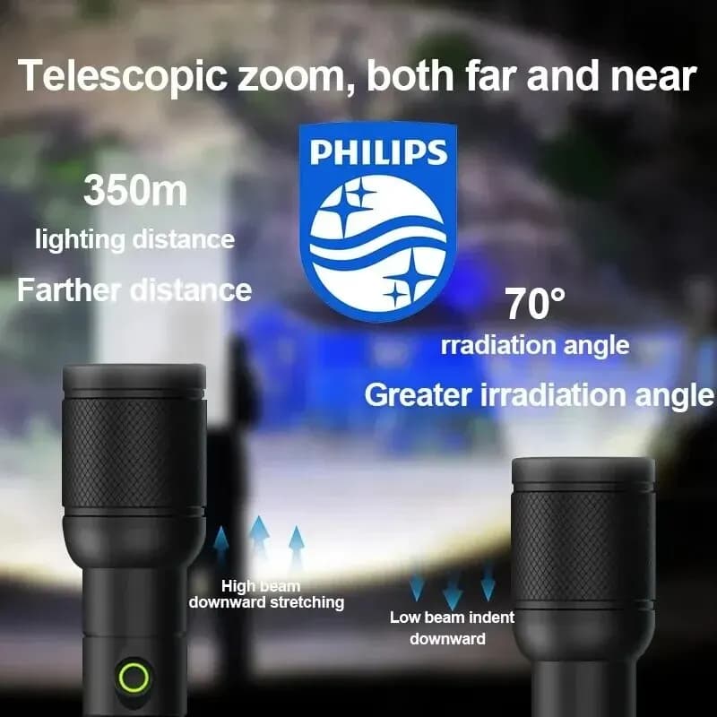 Philips 6168 Optical Zoom Flashlight Type-C Portable Flashlight With 4 Lighting Modes For Self Defense Camping Torch Light - 4