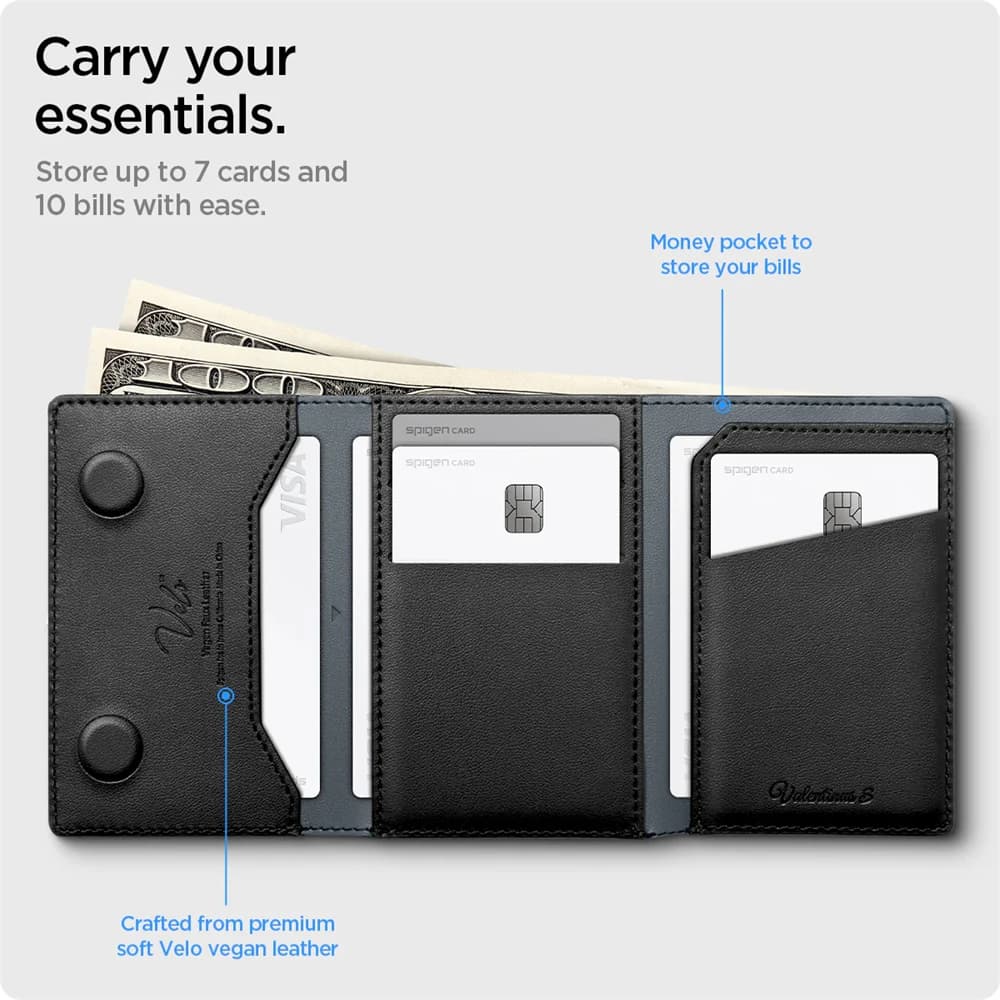 Spigen Magnetic Leather Card Holder Bracket Wallet For iPhone 17 Pro Max 16 15Plus Card Holder Pouch Protective Folding Card Bag - 3