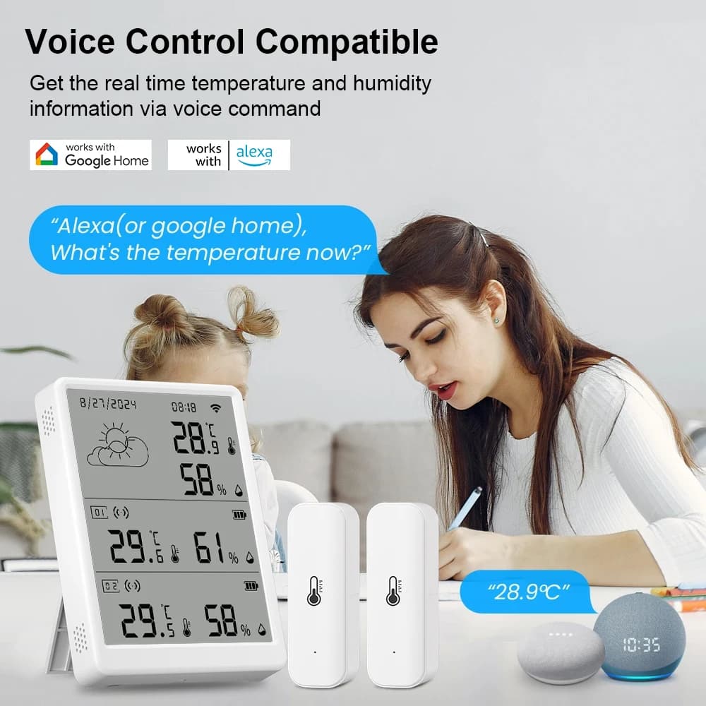 Tuya WiFi Weather Station Digital Thermometer Room Hygrometer RF433 Indoor Outdoor Humidity Temperature Sensors Table Wall Clock - 4