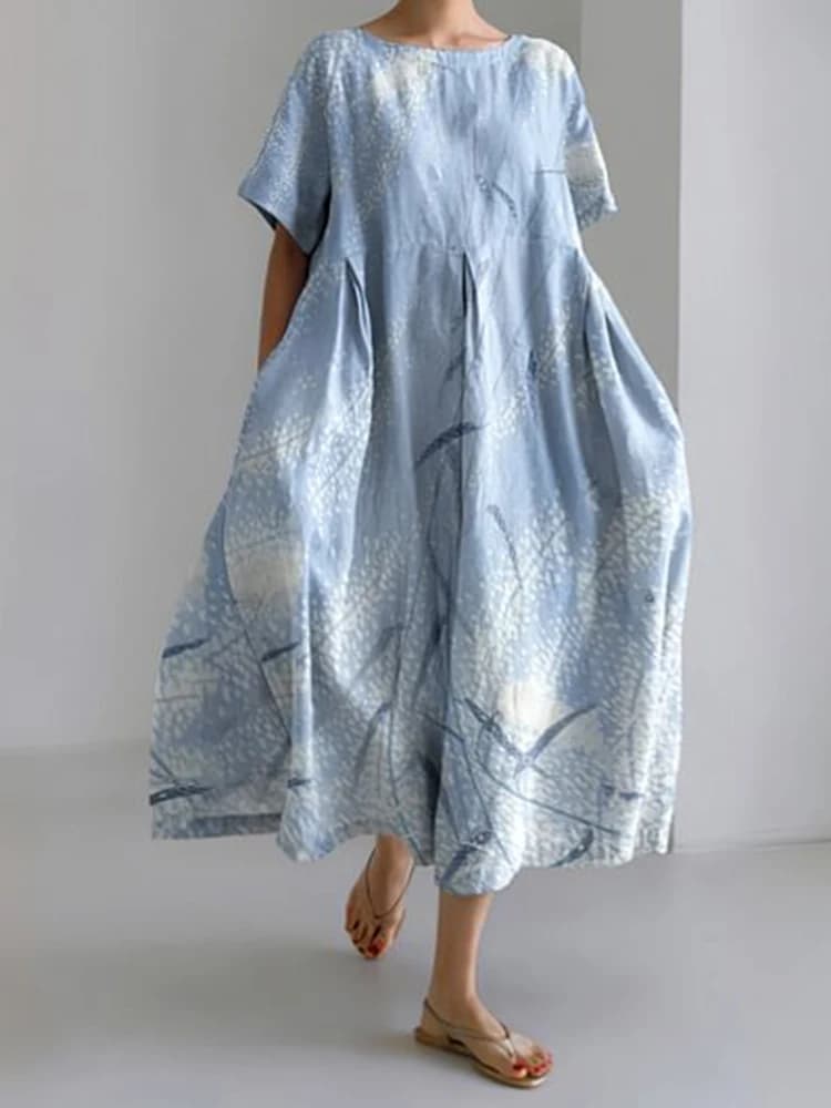 2024 New Women's Round Neck Long Casual Dress Summer Large Size Fresh Fish Print Dress Street Vacation Short-sleeved Dress - 6