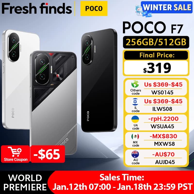 【عرض عالمي】 هاتف POCO F7 5G نسخة عالمية بمعالج سنابدراجون® 8s جن 4 وبطارية 6500 مللي أمبير في الساعة وشاشة 6.83 بوصة 1.5K AMOLED وكاميرا 50 ميجابكسل مع مثبت صورة بصري وNFC