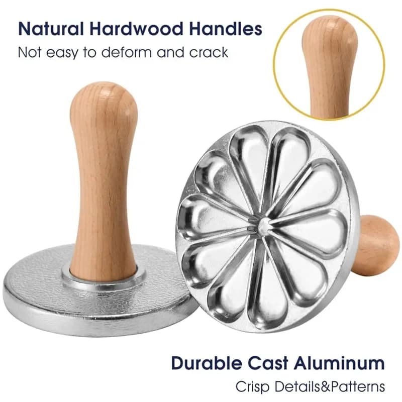 Cookie Cutter Aluminum Alloy Cookie Stamps with Wooden Handle Smile Heart Pattern DIY Hand Press Cookie Mold for Festival Party - 3
