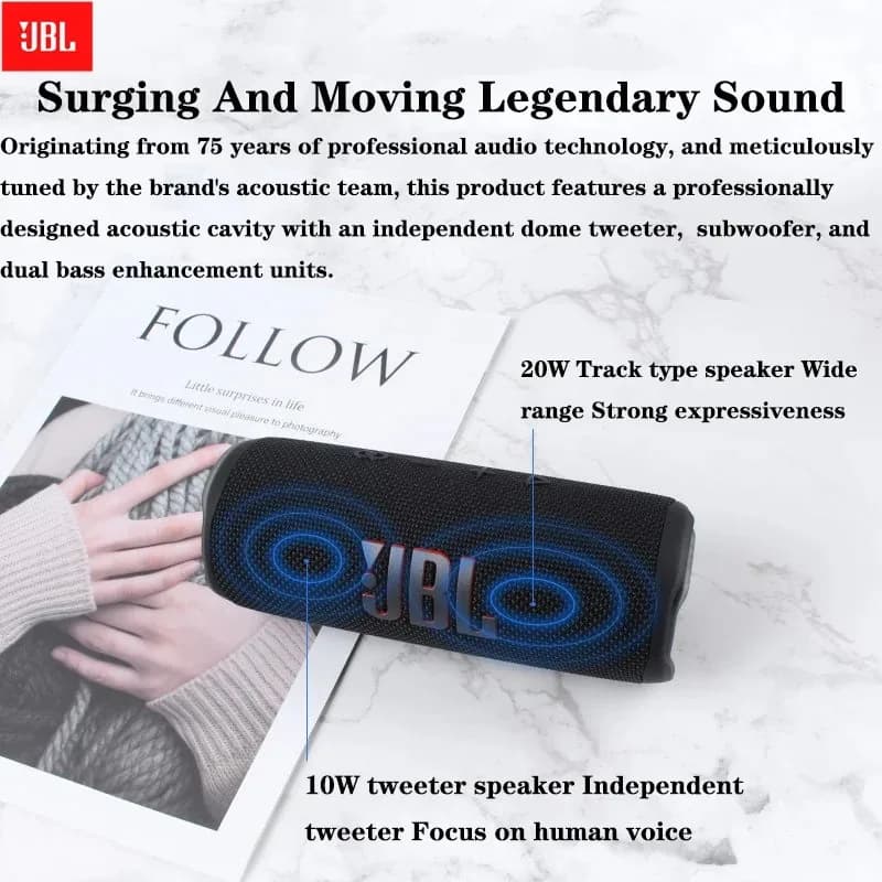 سماعة JBL Flip 6 ستيريو محمولة، مقاومة للماء IP67، باس عميق، عمر بطارية طويل، مشغل موسيقى للسفر - 4