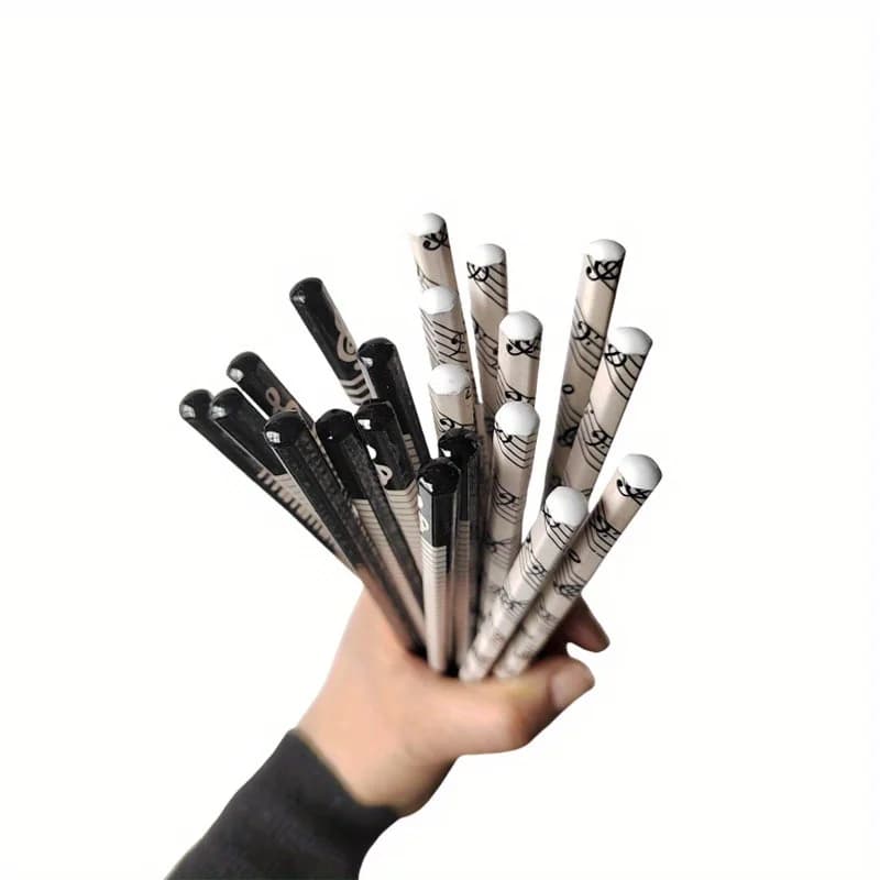 10Pcs Piano Music Note Pencil + 4pcs Pencil Eraser Stationery HB Wooden Painting Sketch Pen Exquisite Gift - 4