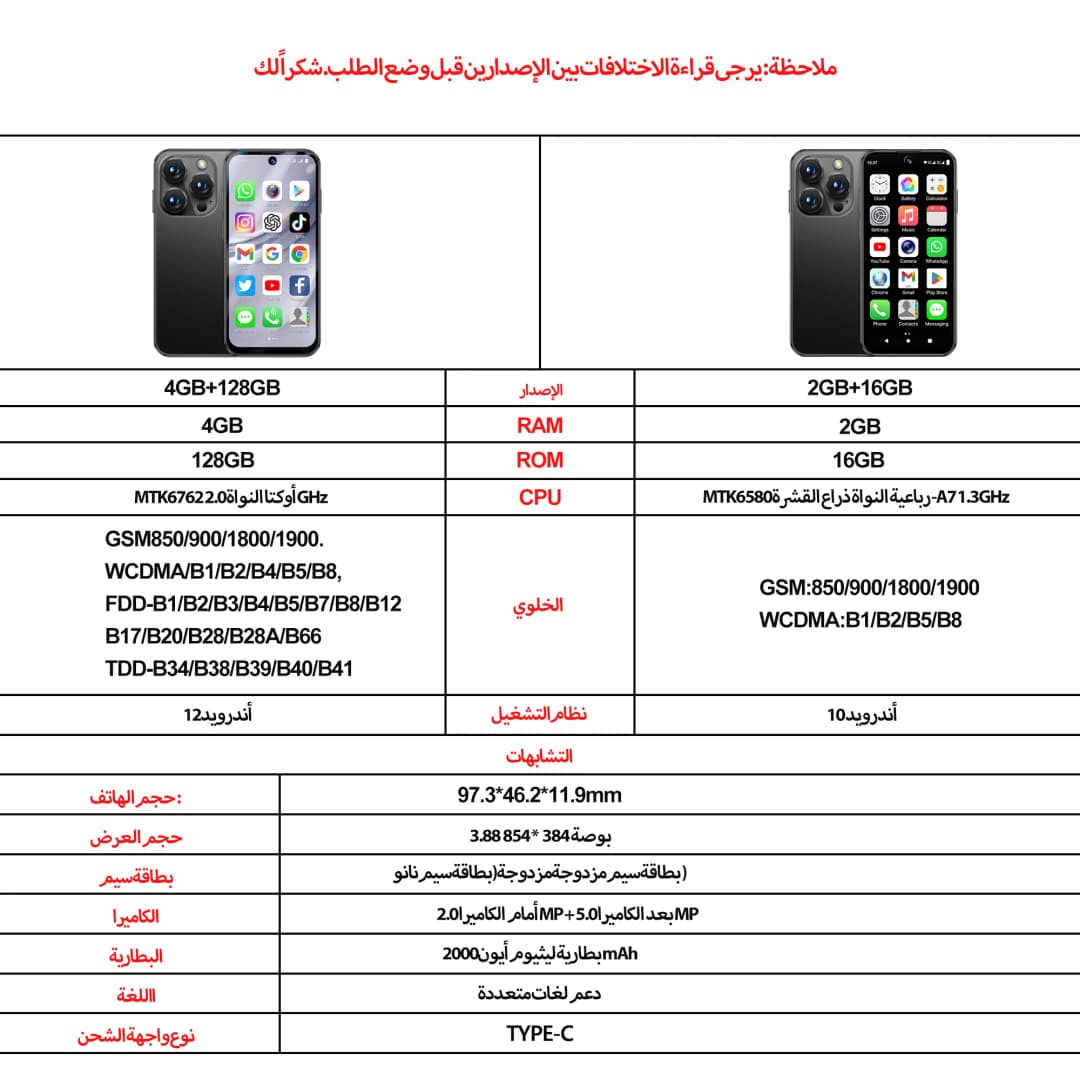 هاتف ذكي صغير أندرويد 2025، شاشة 3.88 بوصة HD، 4G LTE/3G، 4 جيجابايت + 128 جيجابايت/2 جيجابايت + 16 جيجابايت، بطارية 2000 مللي أمبير، غير مقفول - 3