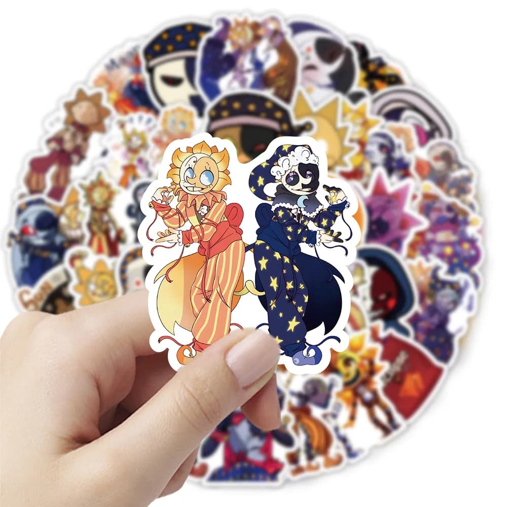 50Pcs Cute Sundrop And Moondrop Stickers Cartoon Fnaf DIY Stickers Scrapbooking Phone Luggage Skateboard  Waterproof Decals - 2