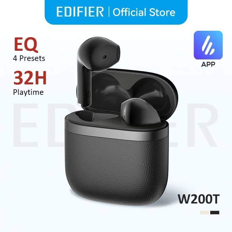 سماعات بلوتوث لاسلكية حقيقية Edifier W200T، بلوتوث 5.4، سماعات أذن نصف داخل الأذن، TWS مع بطارية تدوم 32 ساعة