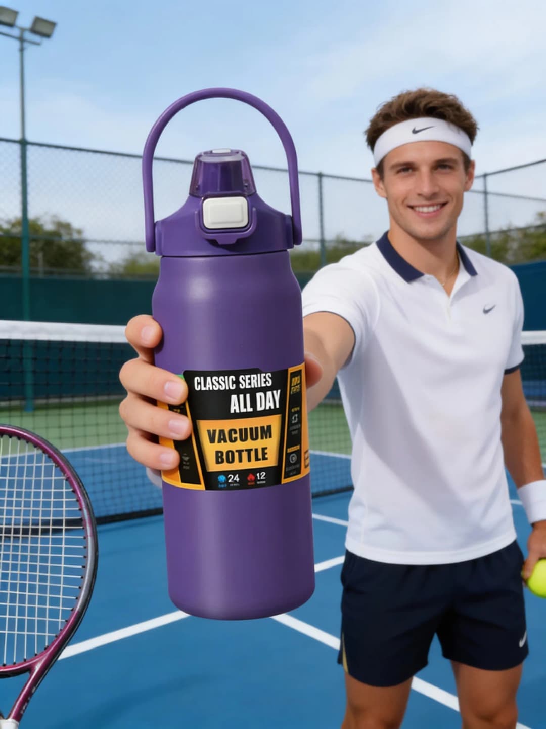 قارورة حرارية محمولة من الفولاذ المقاوم للصدأ للاستخدام الخارجي مع قشة، كوب حراري، زجاجة ماء رياضية للمشروبات الباردة والساخنة - 6