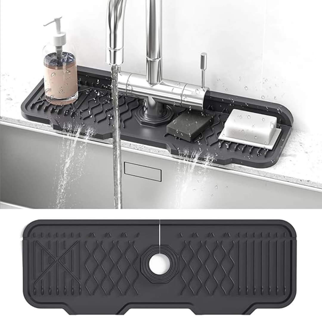 Silicone Faucet Splash Guard, Kitchen Sink Splash Guard Behind, Faucet Handle Drip Catcher Tray, Sink Splash Guard Mat Faucet