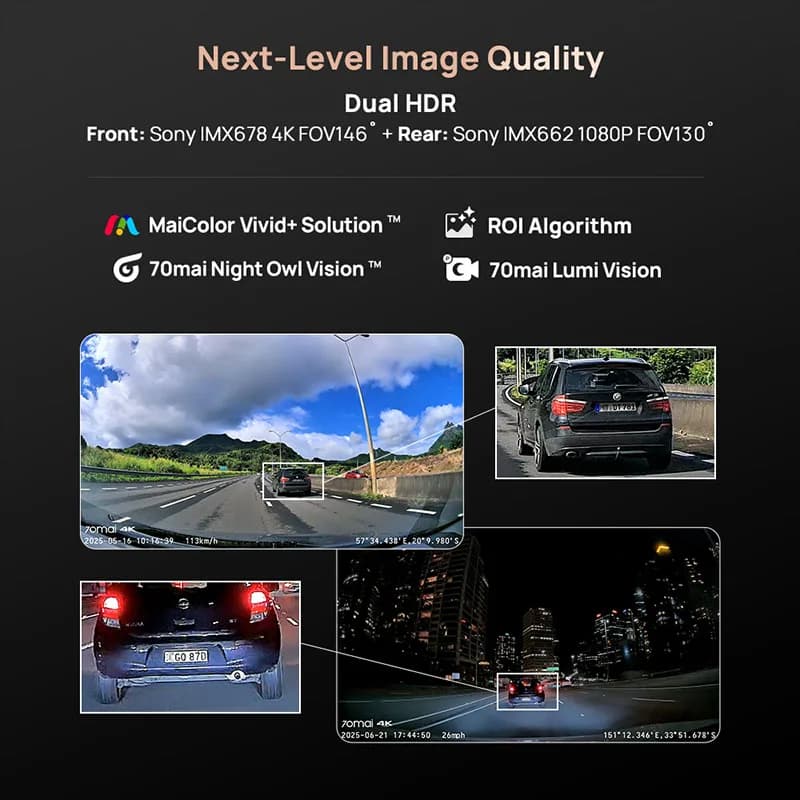70mai كاميرا سيارة 4K A810S كشف حركة مع GPS وADAS وSTARVIS2 HDR رؤية ثنائية القناة تسجيل انتظار 24 ساعة زاوية رؤية 150 درجة - 2