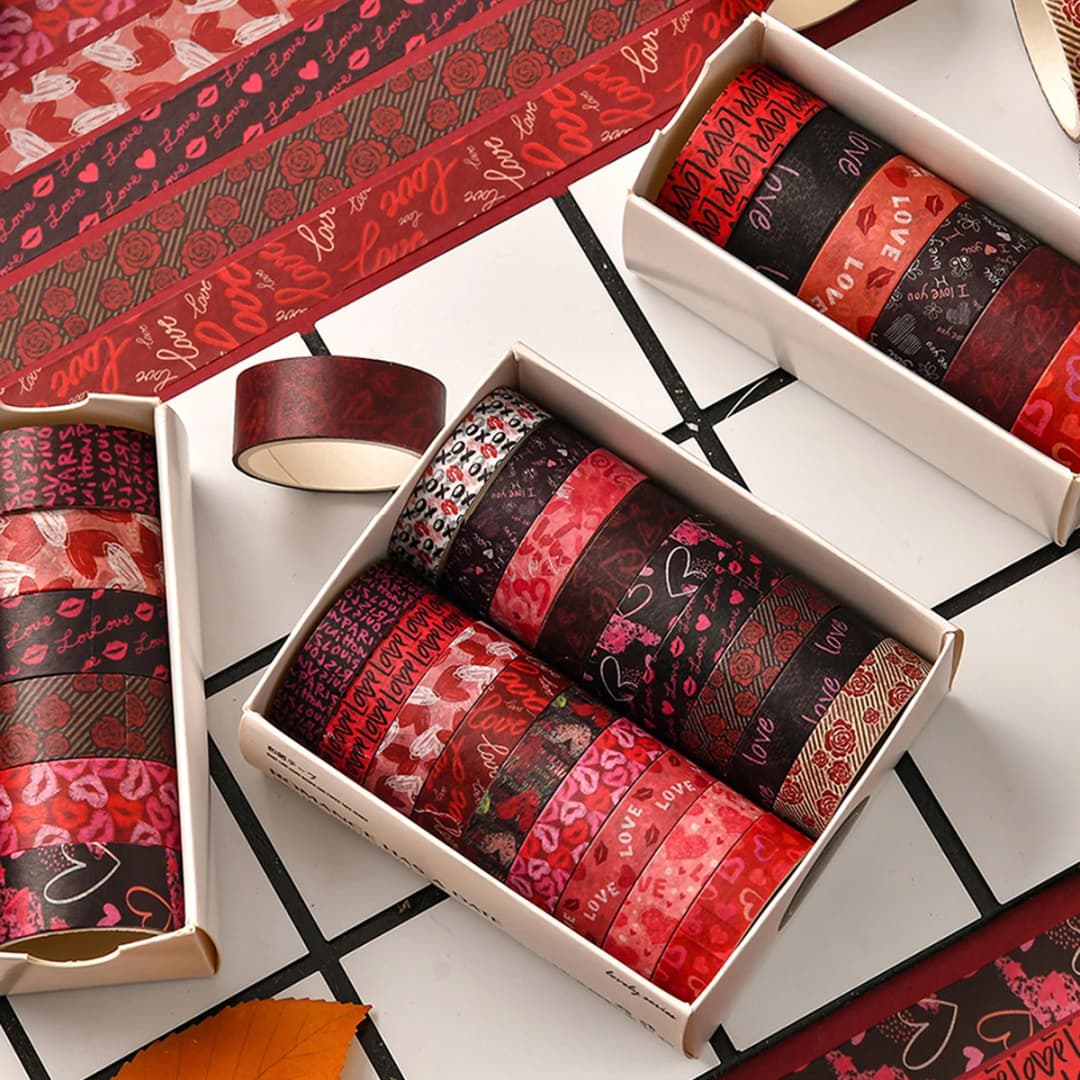 مجموعة أشرطة واشي ليوم الحب، أدوات مكتبية، أشرطة لاصقة زخرفية رومانسية DIY لتزيين الغرف والحفلات والمهرجانات